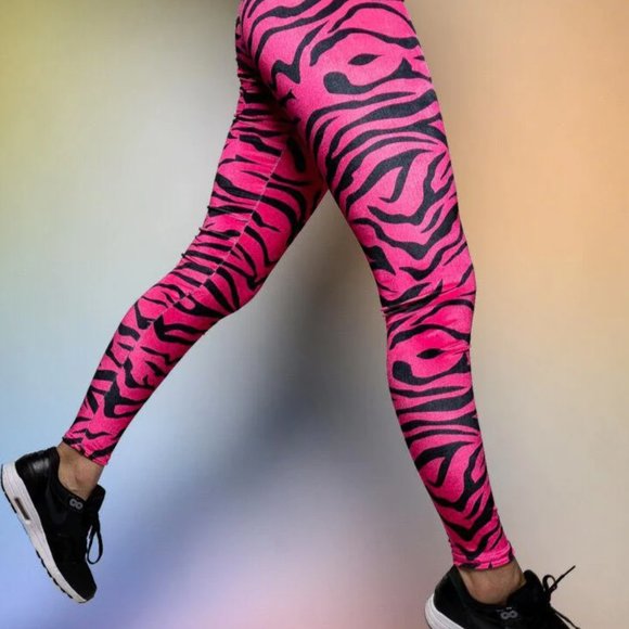 Sprithoods Leggings, SPIRITHOODS NEON PINK ZEBRA VELVET LEGGINGS, zebra leggings - Picture 1 of 5